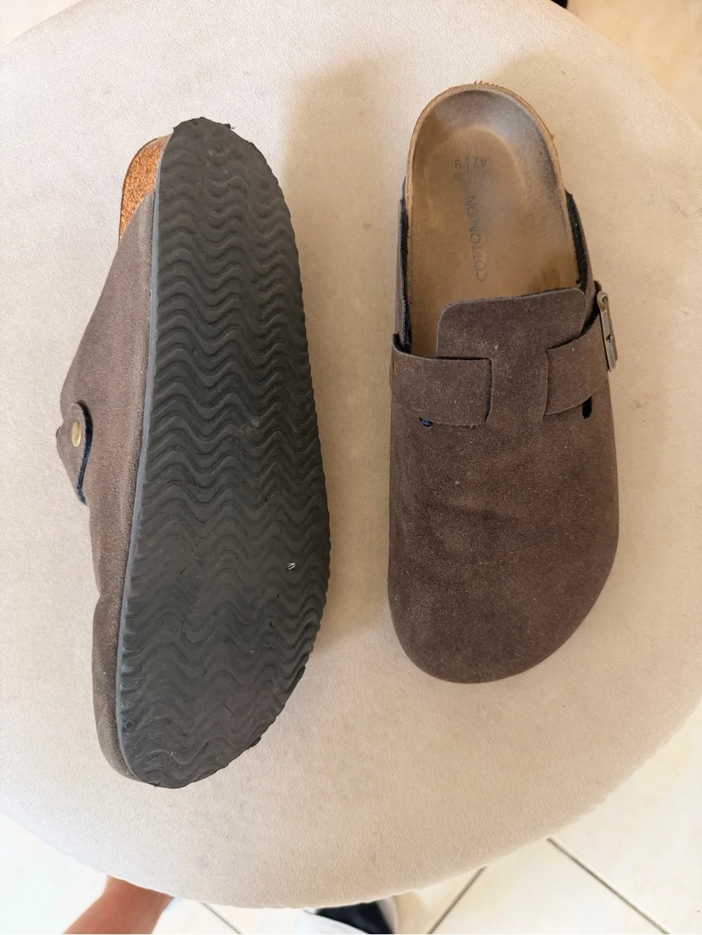 Men's Brown Suede Slip-On Clogs with Buckle
